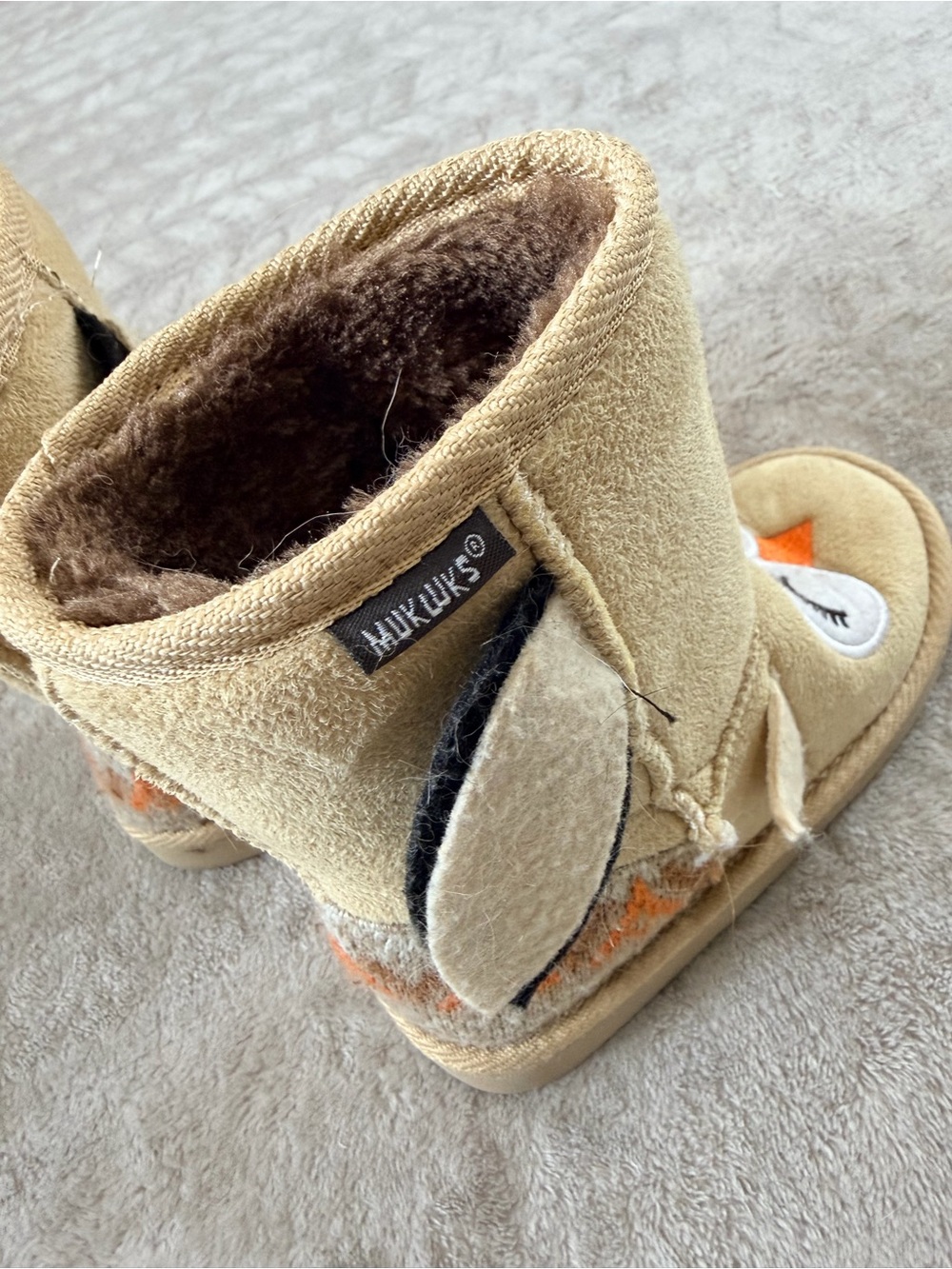 MUK LUKS Kids Tan Owl Faux Fur Cute Boots Size 11 - Picture 3 of 5